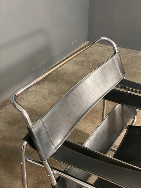 Mid Century Wassily Style Bauhaus Chrome Leather Chair