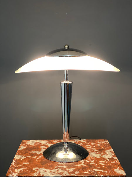 Vintage Art Deco Style Chrome Frosted Glass Dimmable Lamp