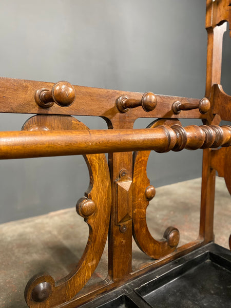 19th Century Victorian Large Oak Hallway Shoe Coat Rack