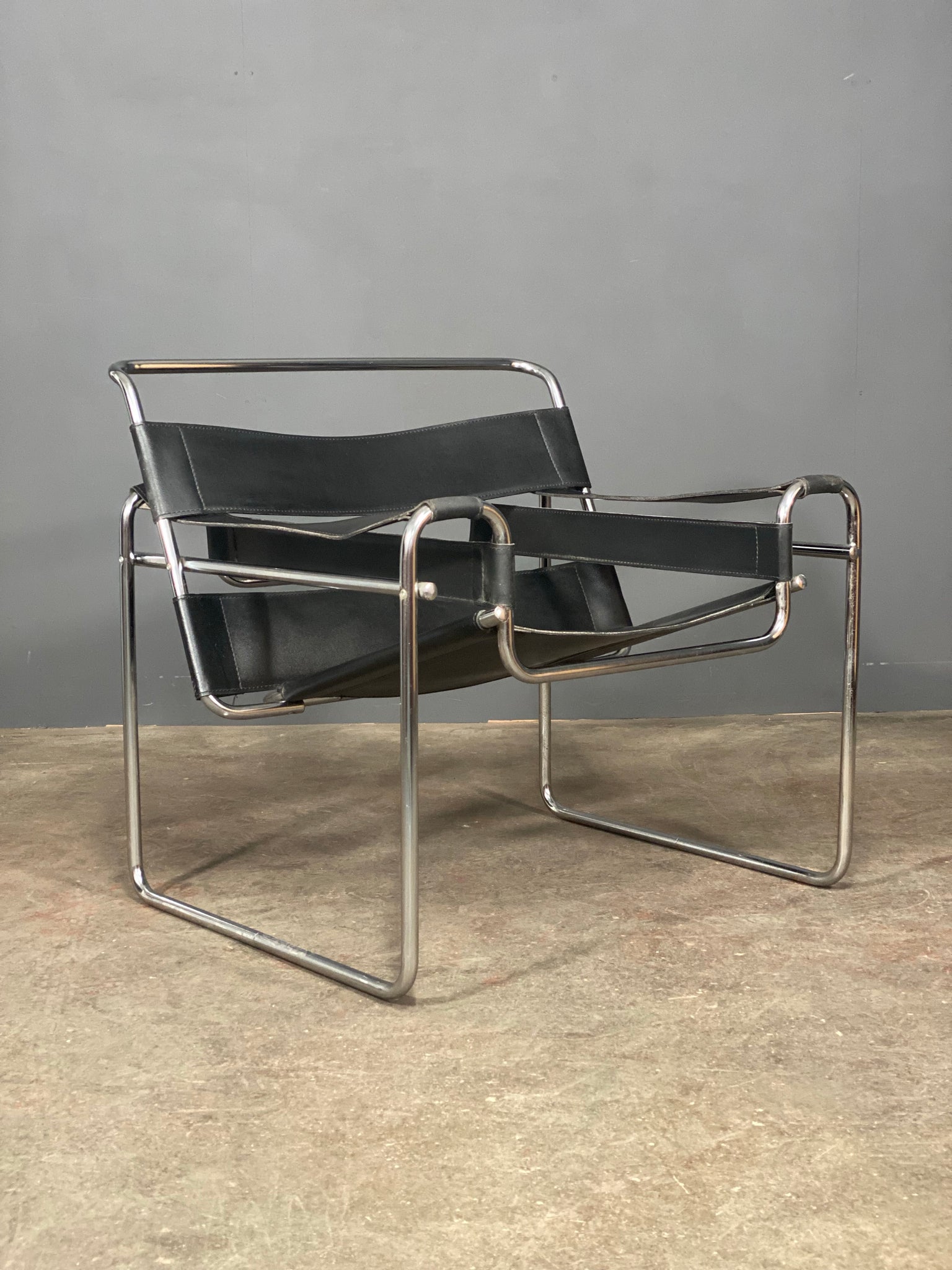 Mid Century Wassily Style Bauhaus Chrome Leather Chair