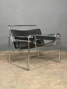 Mid Century Wassily Style Bauhaus Chrome Leather Chair