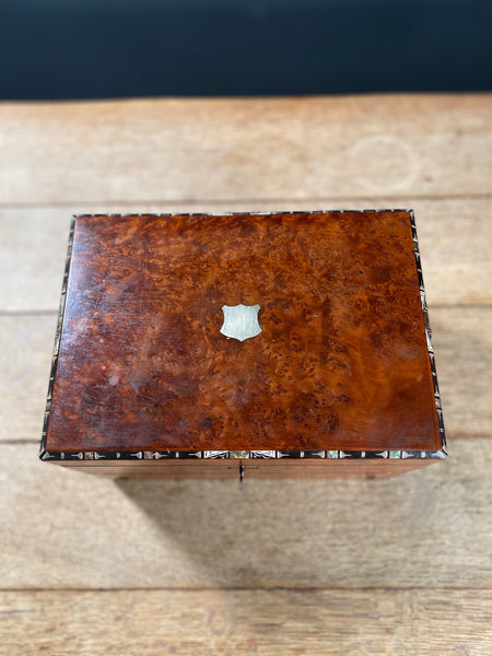 Antique 19th Century Burr Thuya Jewellery Box With Writing Slope