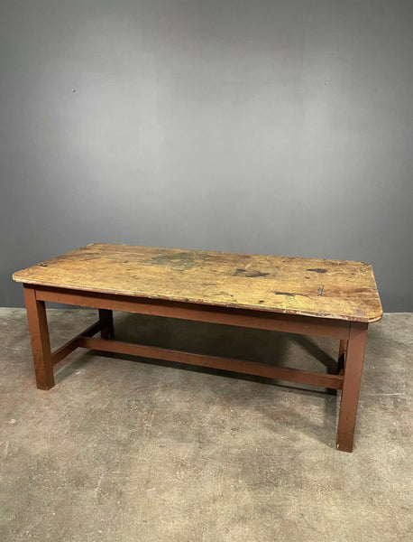 Late 19th Century Antique Pine 2 Plank Top 6ft Industrial Table