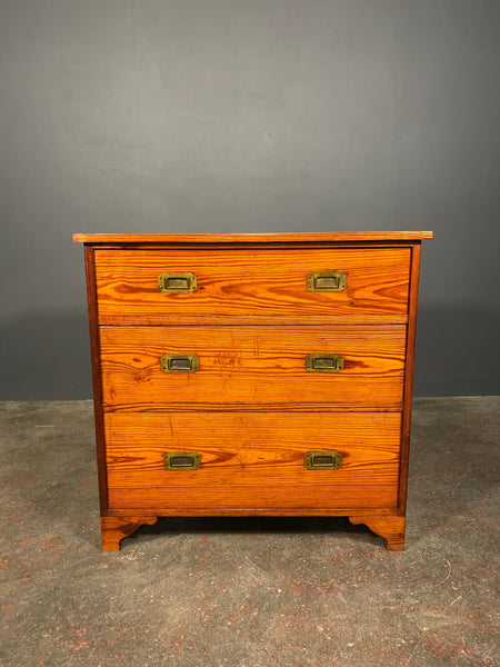 19th Century Pitch Pine Campaign Chest Of Drawers