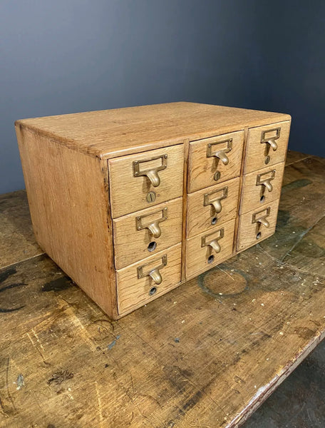 Early 20th Century Oak Index 9 Drawer Cabinet