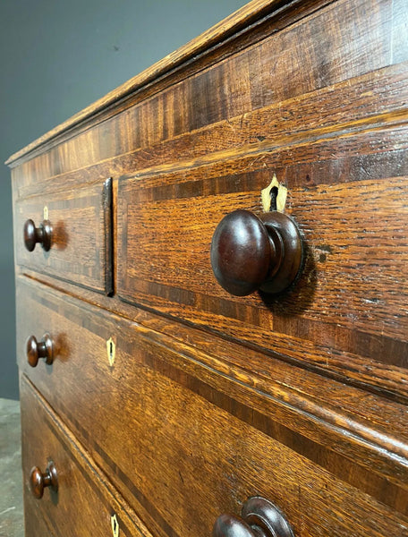 Early Victorian 19th Century Large Inlaid Oak Chest Of Drawers