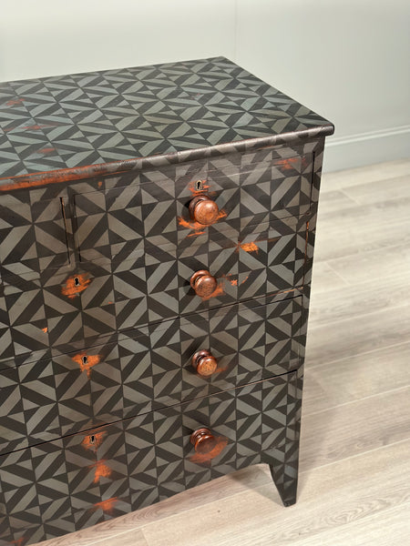 19th Century Geometric Painted Chest Of Drawers
