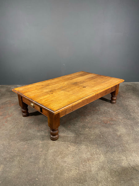 Huge Early 20th Century Solid Oak Coffee Table With Drawers