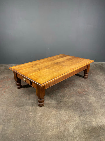 Huge Early 20th Century Solid Oak Coffee Table With Drawers