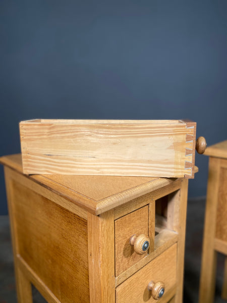 Mid 20th Century Solid Oak Pair Of Bedside Cabinets