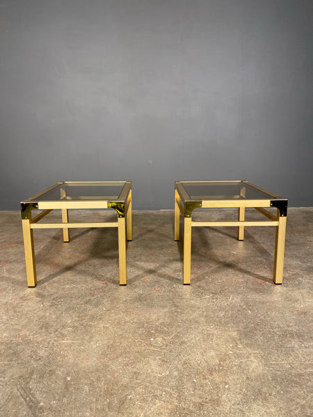 Pair Of 20th Century Anodized Brass Smoked Glass Side Tables