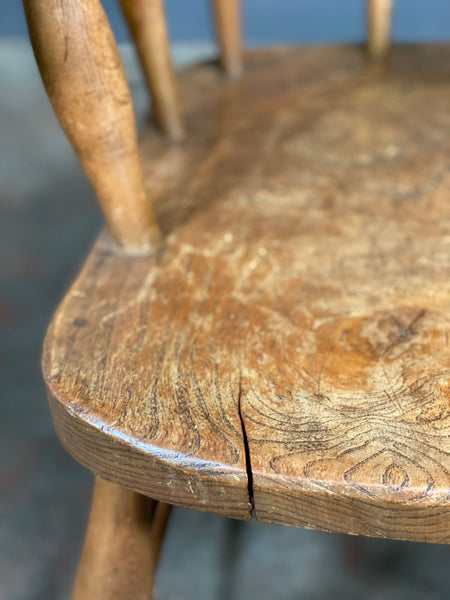 Antique Elm Smokers Bow Captains Chair With Oversized Arm