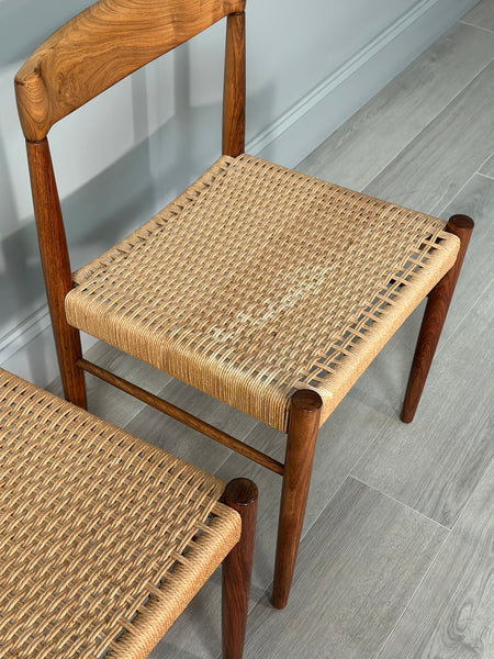 Set Of 6 H.W. Klein Rosewood And Paper Cord Dining Chairs By Bramin