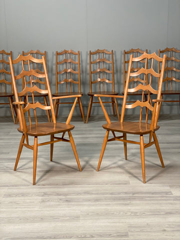 A Rare Set Of 8 Ercol 496 ‘Batwing’ Blonde Dining Chair’s