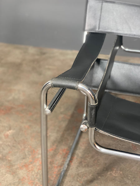 Mid Century Wassily Style Bauhaus Chrome Leather Chair