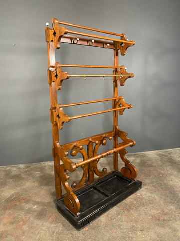 19th Century Victorian Large Oak Hallway Shoe Coat Rack