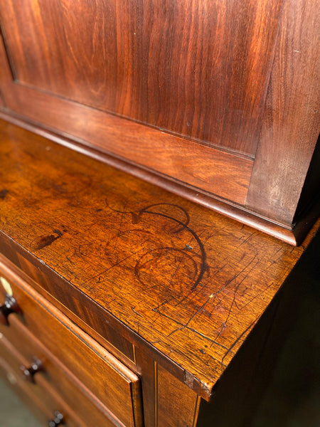 Antique Victorian Mahogany Cupboard On Chest Linen Press