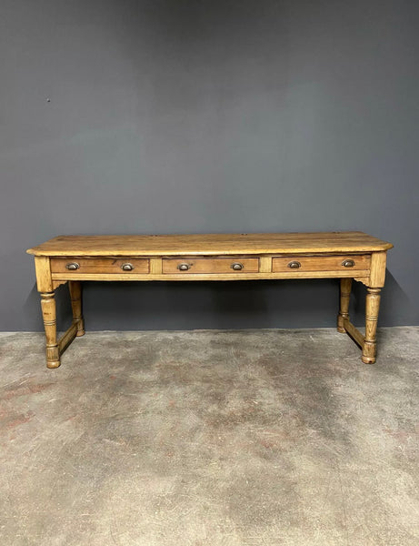 Large Victorian Pitch Pine Desk Side Table 8ft