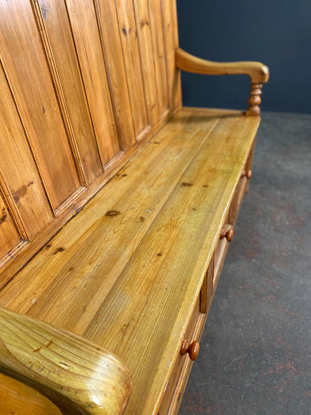 20th Century Antique Pine Settle With Drawers