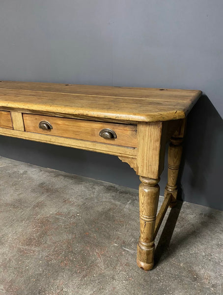 Large Victorian Pitch Pine Desk Side Table 8ft