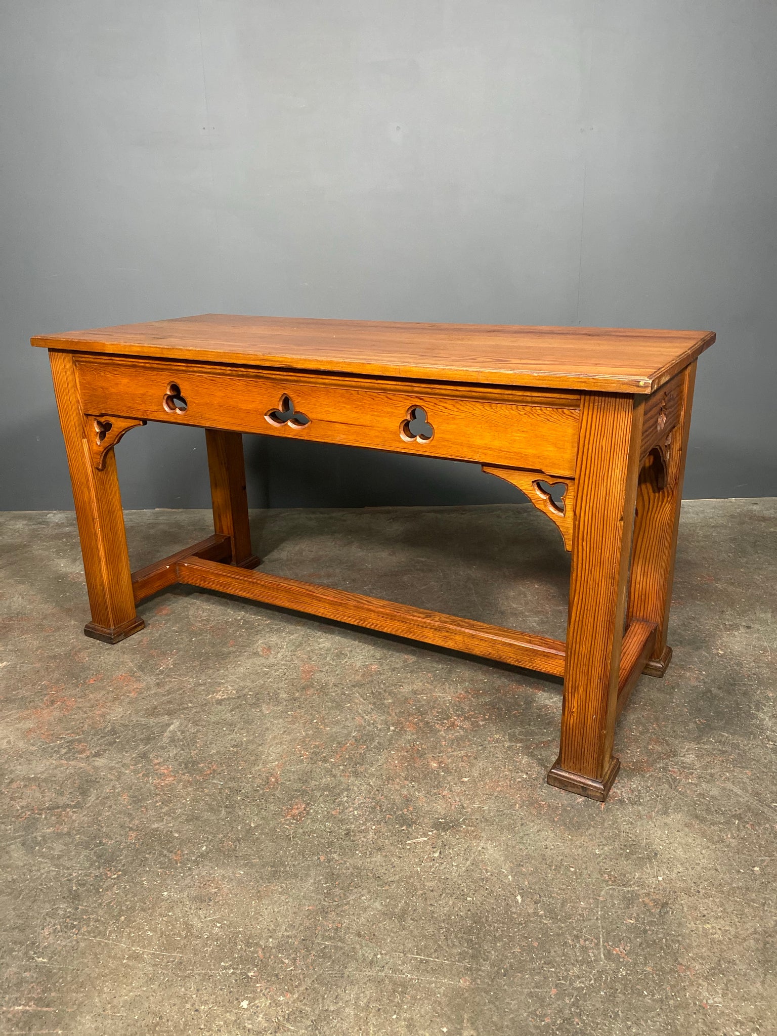 Antique Victorian Pitch Pine Gothic Church Console Table