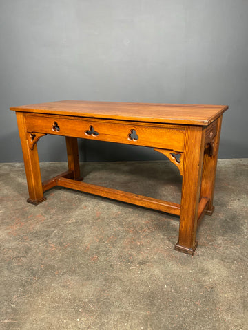 Antique Victorian Pitch Pine Gothic Church Console Table