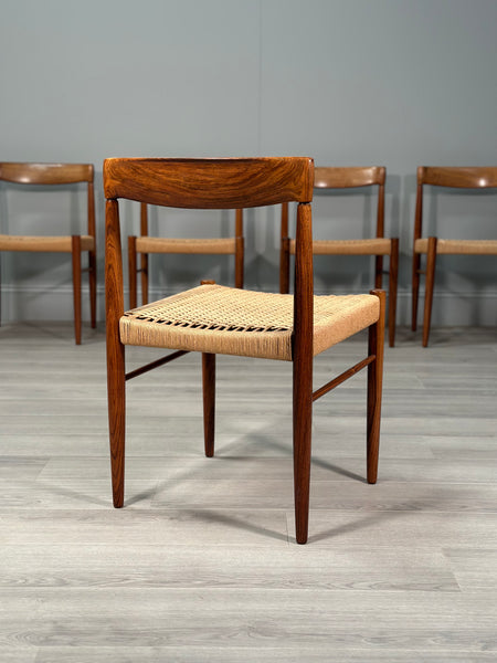Set Of 6 H.W. Klein Rosewood And Paper Cord Dining Chairs By Bramin