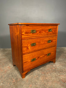 19th Century Pitch Pine Campaign Chest Of Drawers