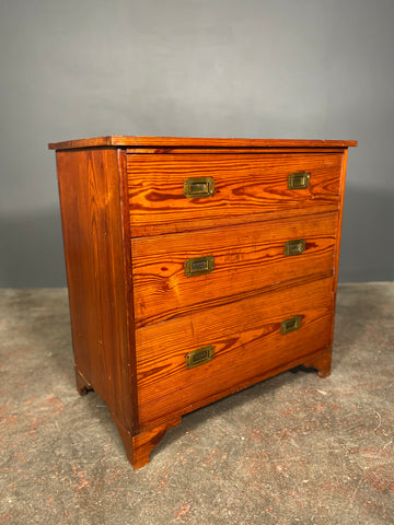 19th Century Pitch Pine Campaign Chest Of Drawers