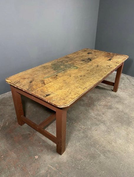Late 19th Century Antique Pine 2 Plank Top 6ft Industrial Table