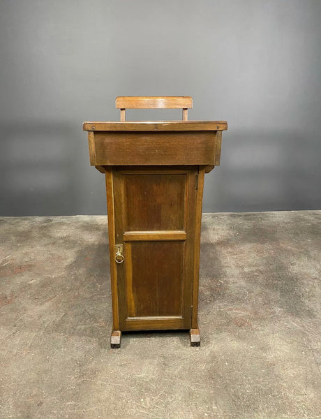 Antique Victorian Oak Teachers Desk With Cupboard And Fold Down Chair