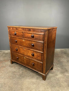 Early Victorian 19th Century Large Inlaid Oak Chest Of Drawers