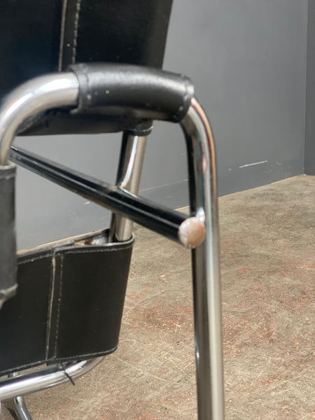 Mid Century Wassily Style Bauhaus Chrome Leather Chair