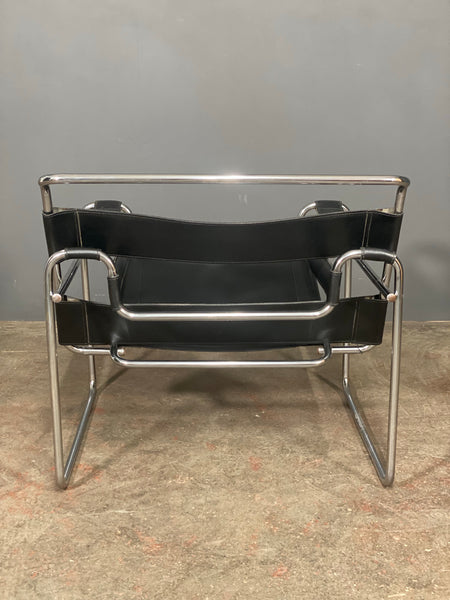 Mid Century Wassily Style Bauhaus Chrome Leather Chair