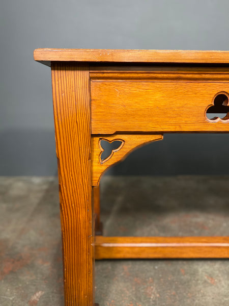Antique Victorian Pitch Pine Gothic Church Console Table