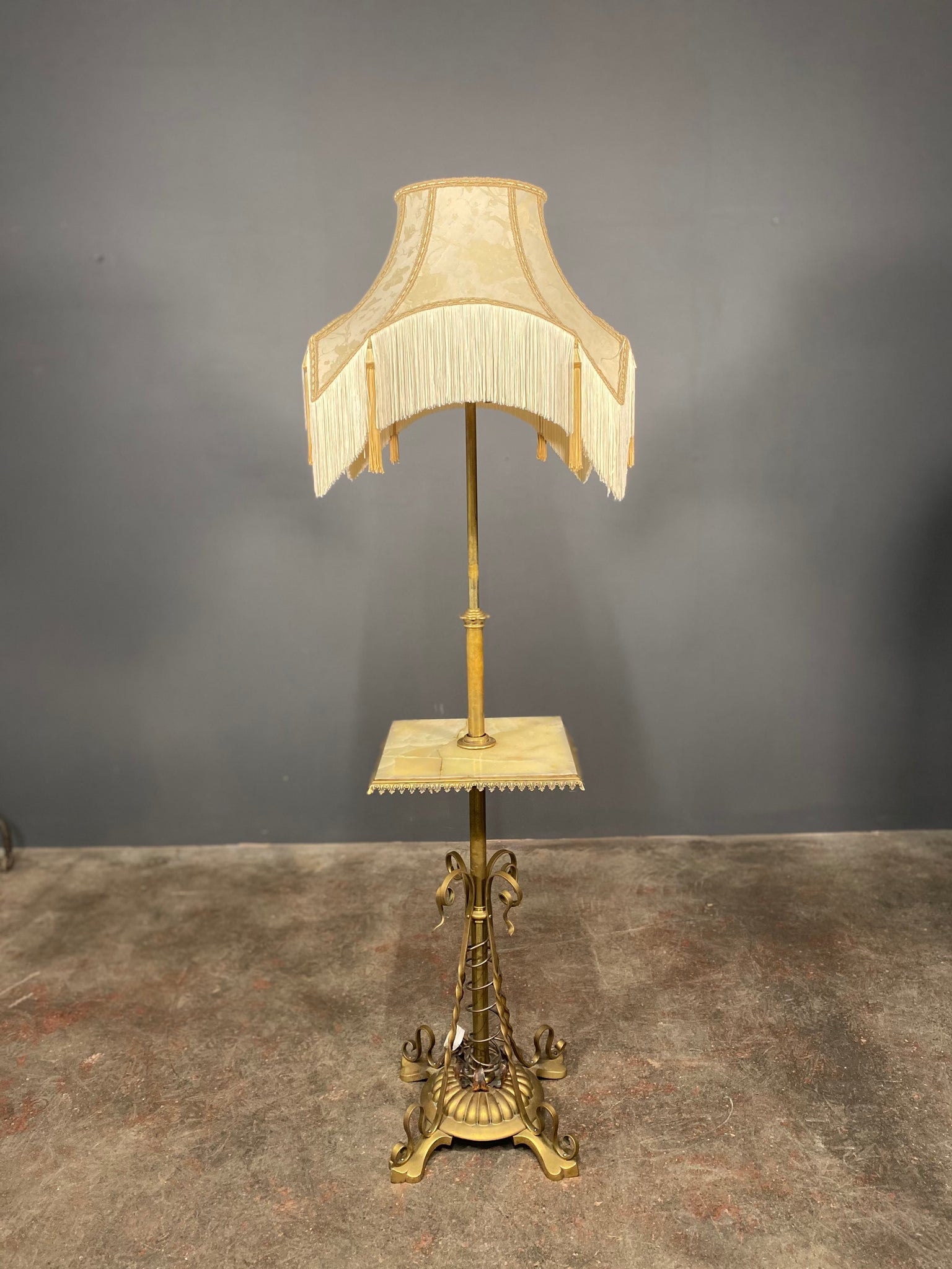 Large 19th Century Art Nouveau Adjustable Brass Onyx Floor Lamp