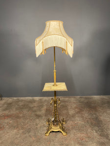 Large 19th Century Art Nouveau Adjustable Brass Onyx Floor Lamp