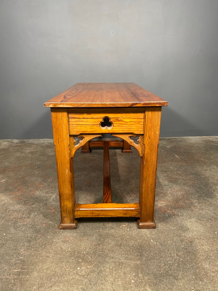Antique Victorian Pitch Pine Gothic Church Console Table