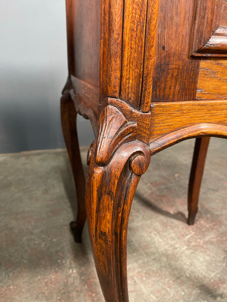 Antique Pair Of French Oak Marble Bedside Cabinets