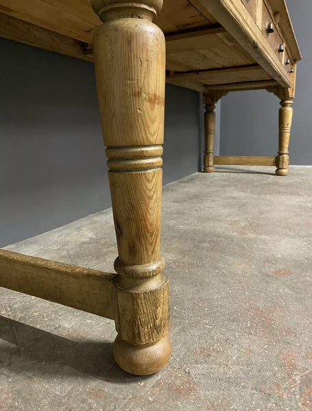 Large Victorian Pitch Pine Desk Side Table 8ft