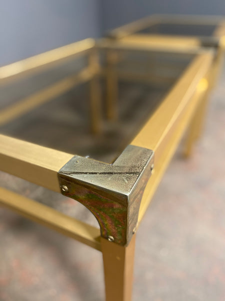 Pair Of 20th Century Anodized Brass Smoked Glass Side Tables