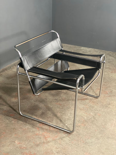 Mid Century Wassily Style Bauhaus Chrome Leather Chair