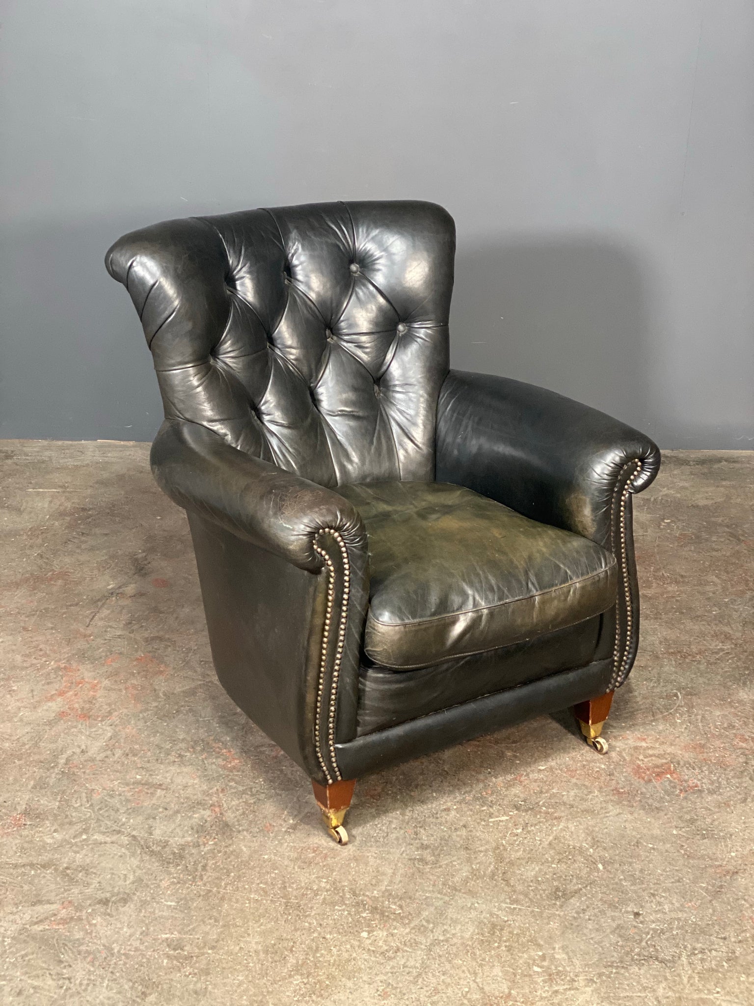 20th Century Dark Green Chesterfield Leather Armchair