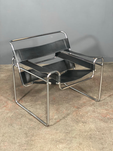Mid Century Wassily Style Bauhaus Chrome Leather Chair