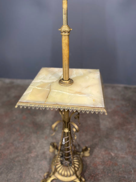 Large 19th Century Art Nouveau Adjustable Brass Onyx Floor Lamp