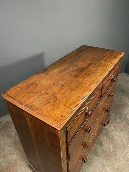 Early Victorian 19th Century Large Inlaid Oak Chest Of Drawers
