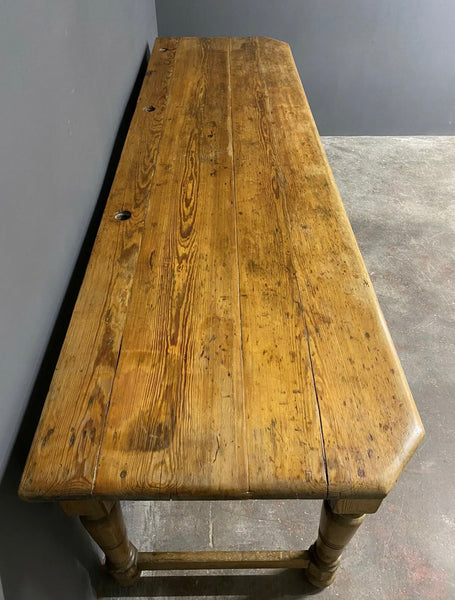 Large Victorian Pitch Pine Desk Side Table 8ft