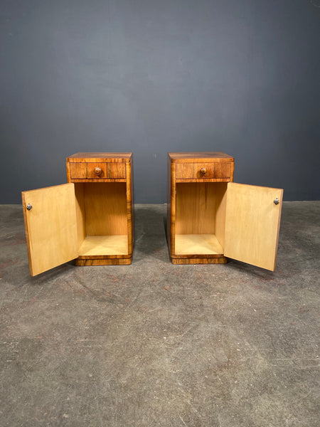 Burr Walnut Art Deco Bedside Cabinets
