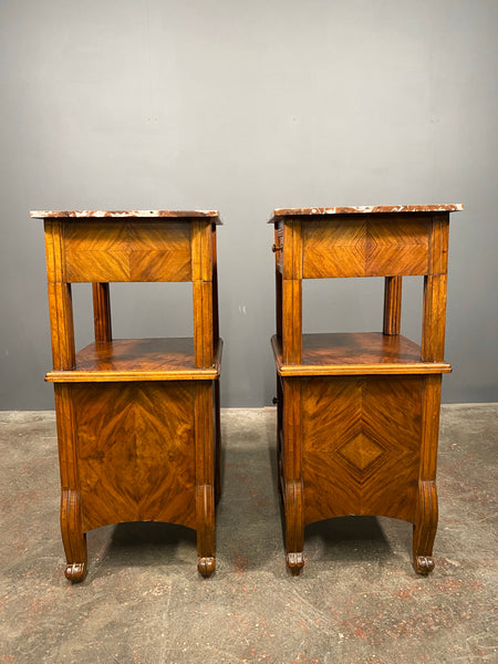 A Pair Of Antique French Walnut Bedside Cabinets With Marble Top