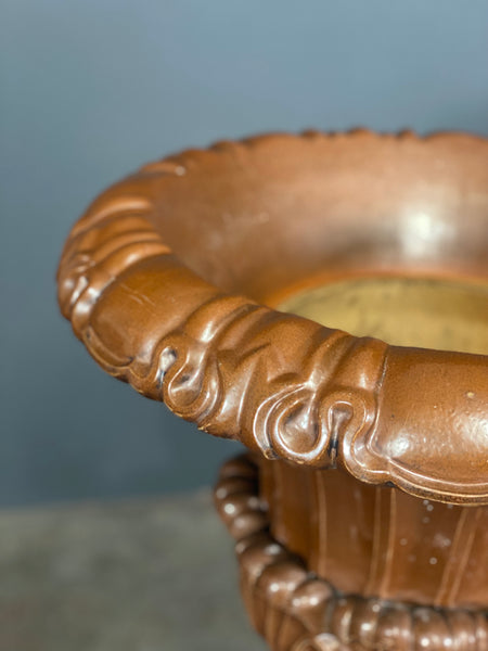 Large Glazed Terracotta Urn On Plinth